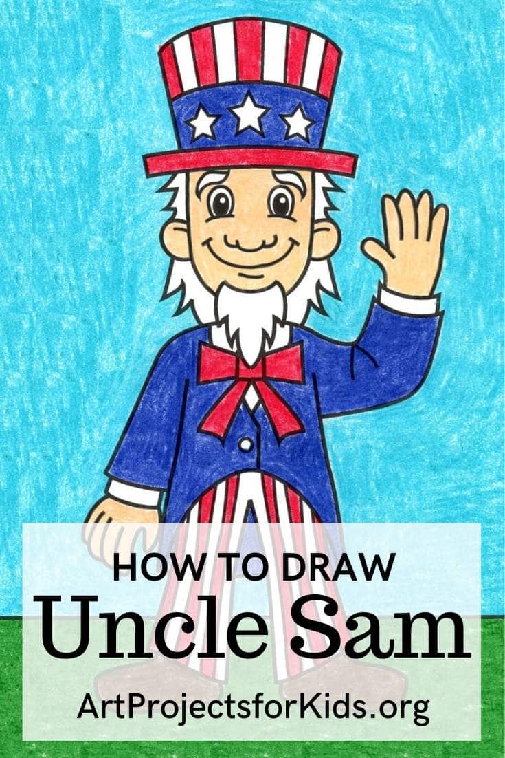 Easy How to Draw Uncle Sam Tutorial and Uncle Sam Coloring Page · Art