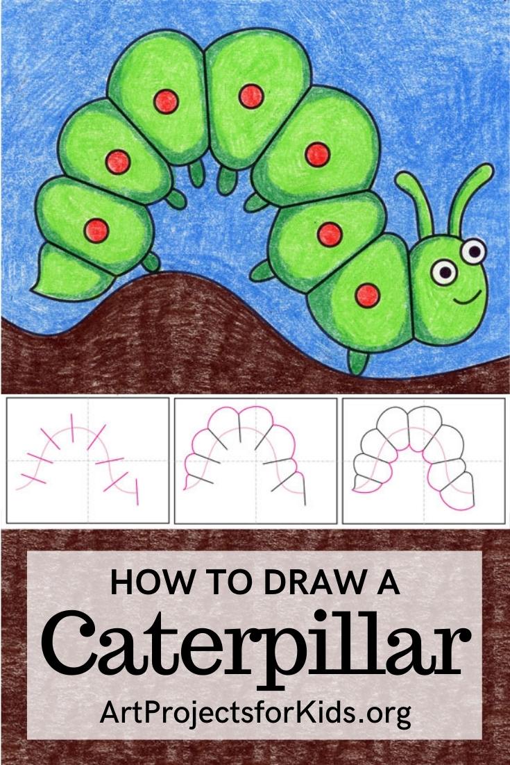 Easy How to Draw a Caterpillar Tutorial and Easy Caterpillar Coloring