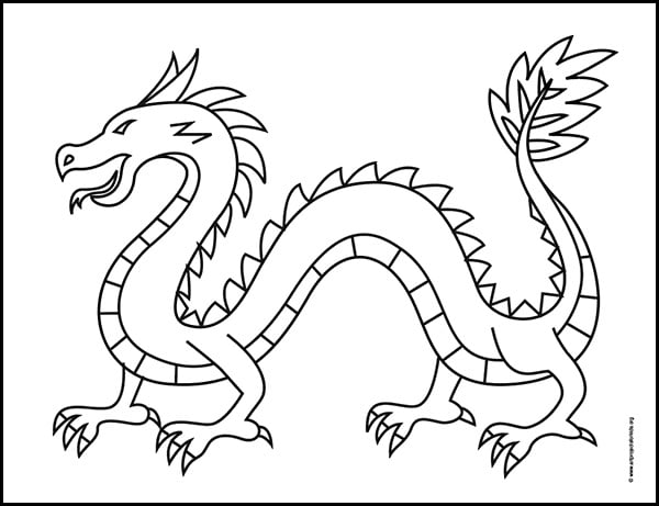Easy How to Draw a Chinese Dragon Tutorial Video and Coloring Page
