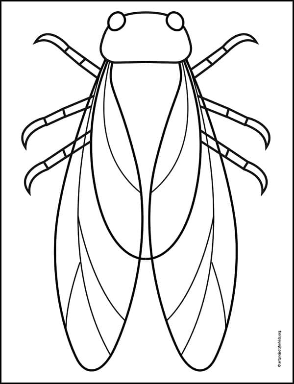 Easy How to Draw a Cicada Tutorial and Cicada Coloring Page · Art