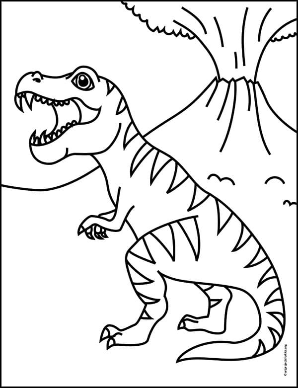 Easy How To Draw A Dinosaur Tutorial And Dinosaur Coloring Page Art Projects For Kids