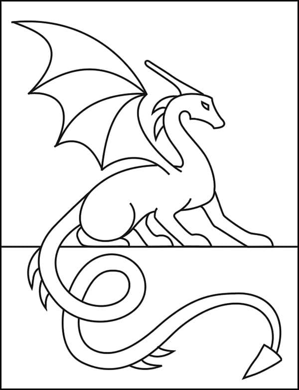 Easy How to Draw a Dragon Sitting Tutorial, Dragon Coloring Page