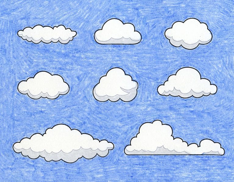 Easy How to Draw Clouds Tutorial and Clouds Coloring Page