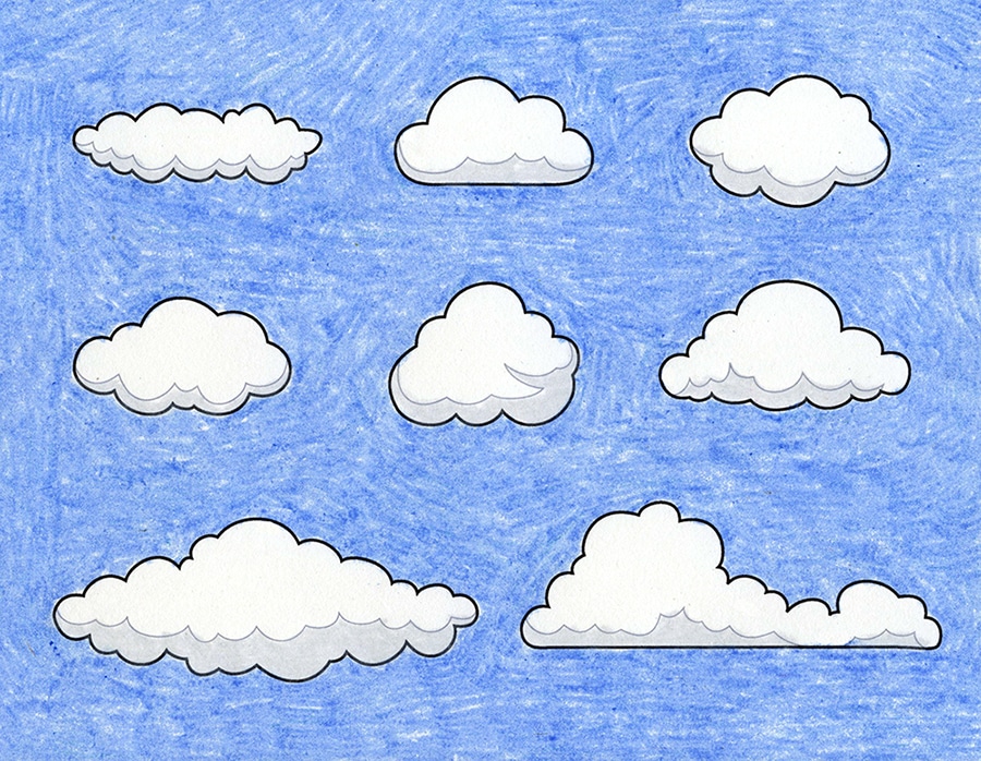 Easy How to Draw Clouds Tutorial and Clouds Coloring Page