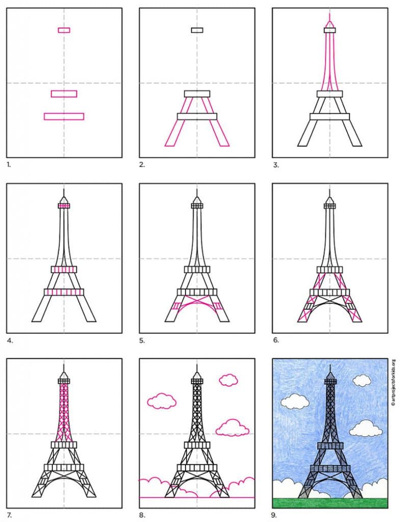 Straightforward Easy methods to Draw the Eiffel Tower Tutorial and ...