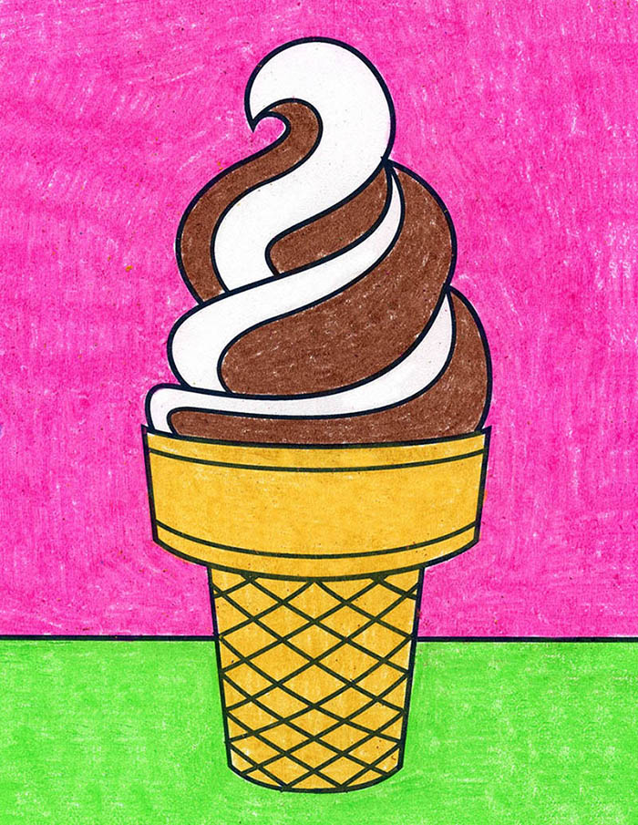 Easy How to Draw Ice Cream Tutorial and Ice Cream Coloring Page