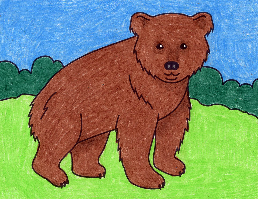 Easy How to Draw a Bear Tutorial Video and Bear Coloring Page