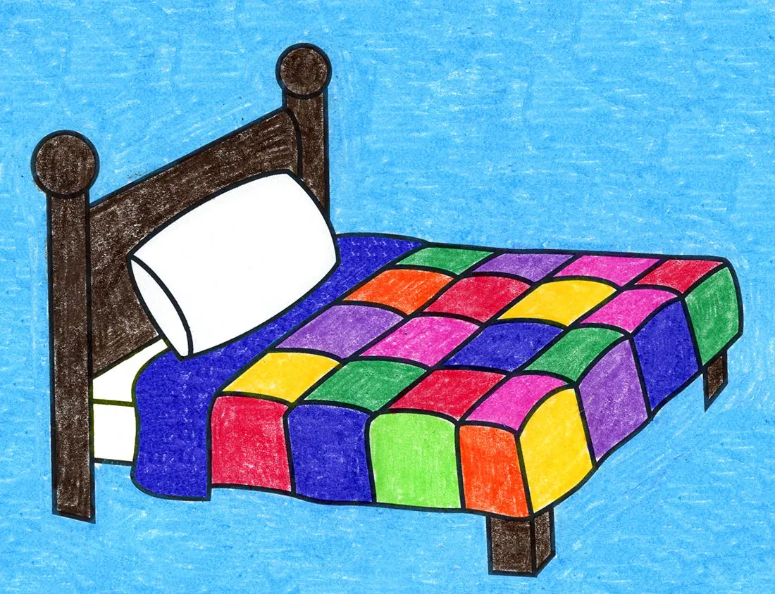 Easy How to Draw a Bed Tutorial and Bed Coloring Page