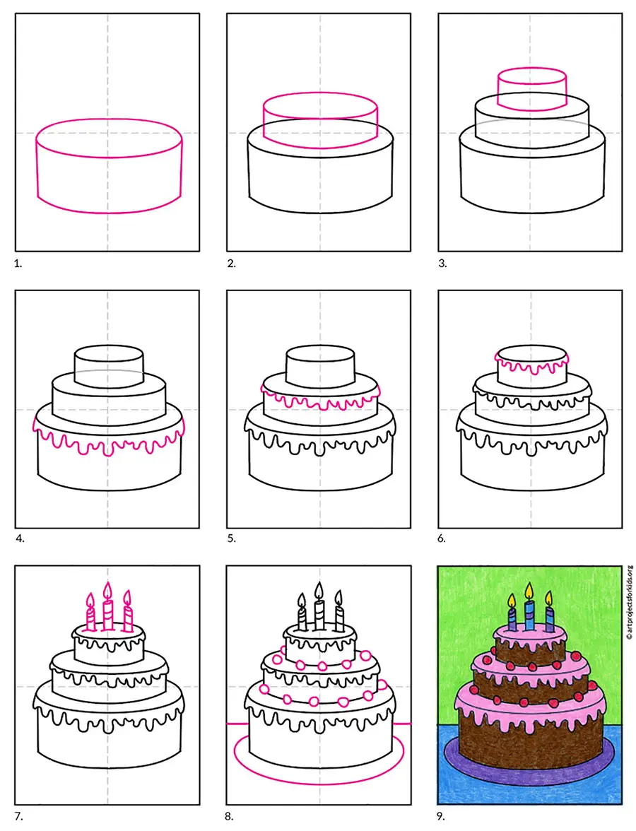 How to Draw a Cute Birthday Cake Drawing, Painting and Coloring For Kids  and Toddlers, - YouTube