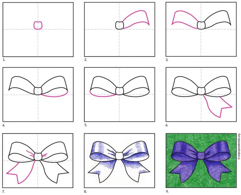 Easy How to Draw a Bow Tutorial and Bow Coloring Page