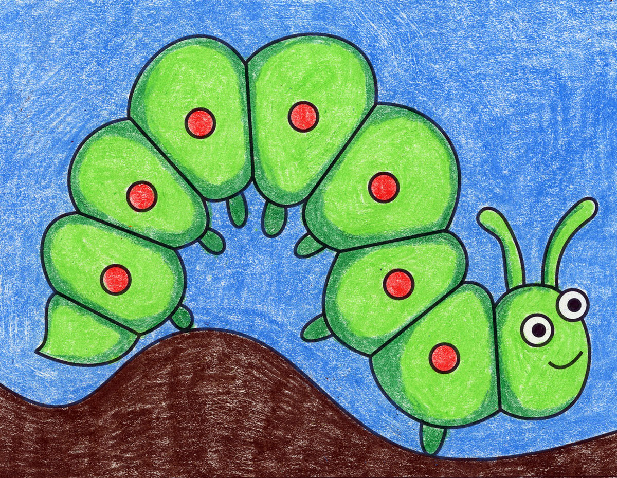 Easy How to Draw a Caterpillar Tutorial & Caterpillar Coloring Page