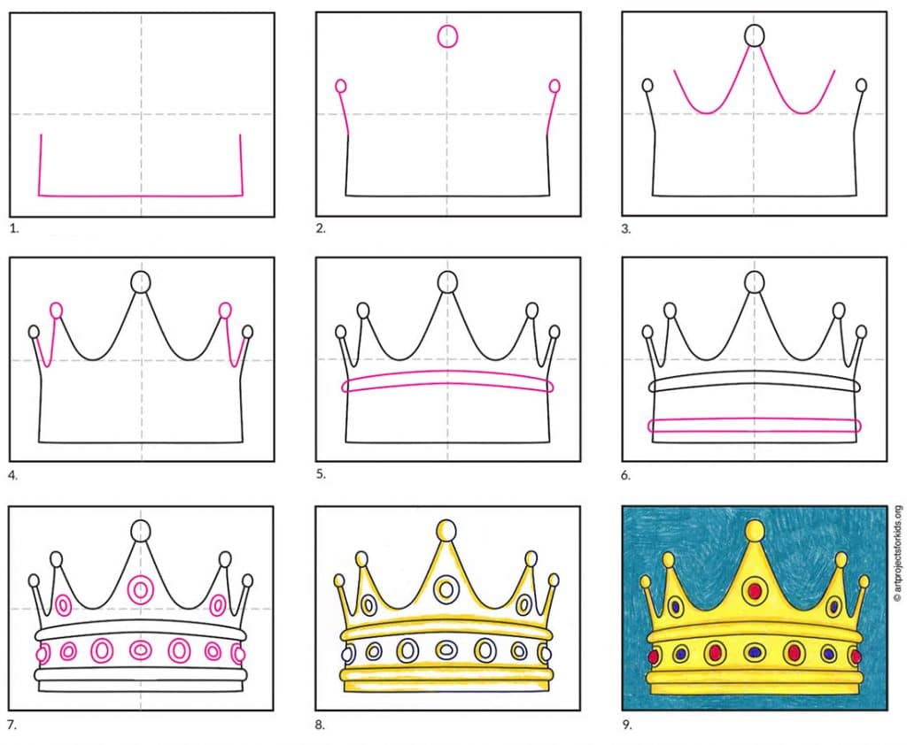 Hình vẽ vương miện đơn giản: Làm quen với hình ảnh của vương miện chưa bao giờ đơn giản như thế này. Hình vẽ có độ phức tạp thấp và sẽ giúp cho người xem có thể nắm bắt cách vẽ một cách trực quan và nhanh chóng.