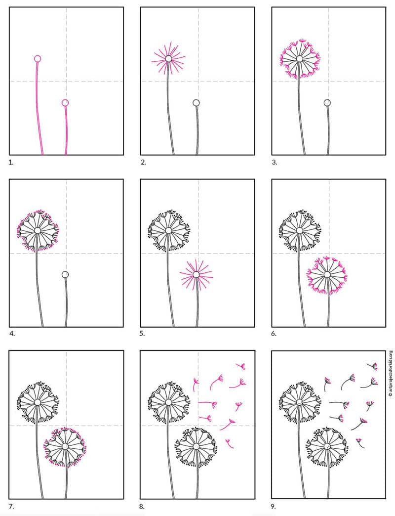 how to draw a dandelion puff linebodyarteasy