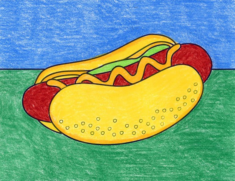 Easy How To Draw A Hot Dog Tutorial And Hot Dog Coloring Page Art 