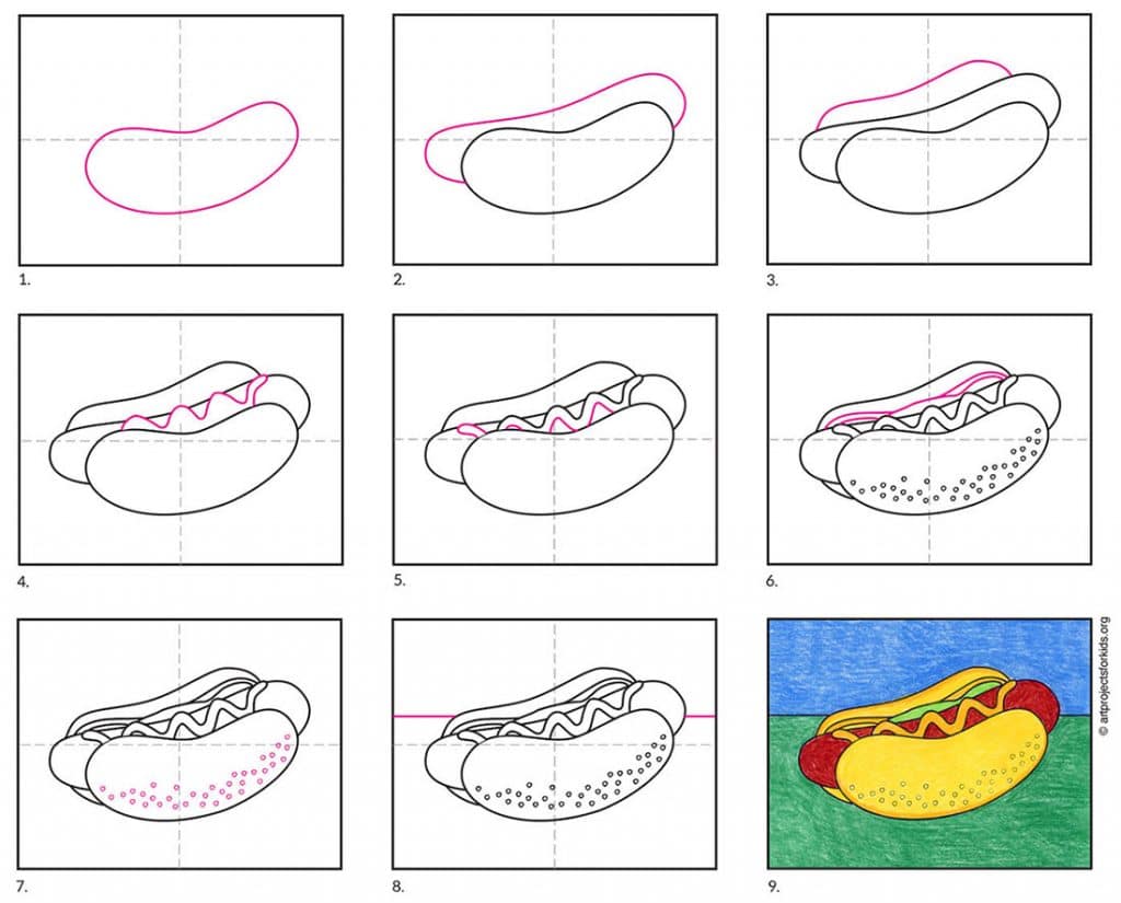 How do you draw a hot dog?