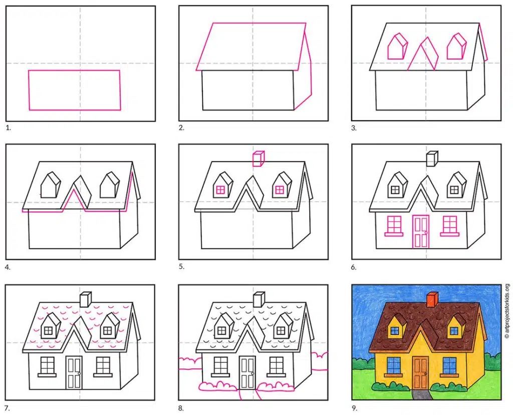 Easy How to Draw a House Tutorial and House Coloring Page