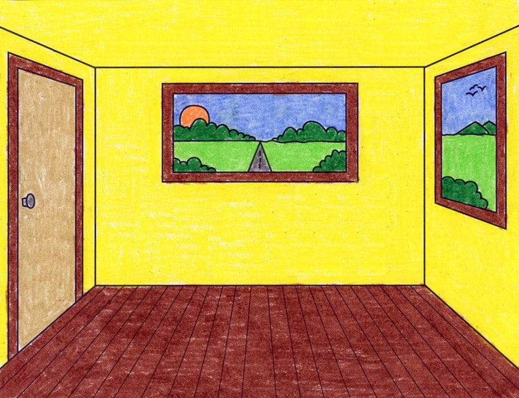 one point perspective room drawing for kids