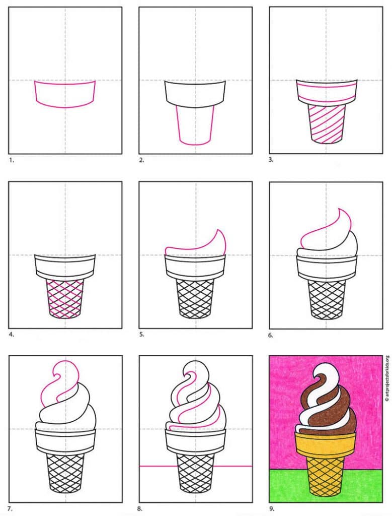 Easy How to Draw Ice Cream Tutorial and Ice Cream Coloring Page · Art