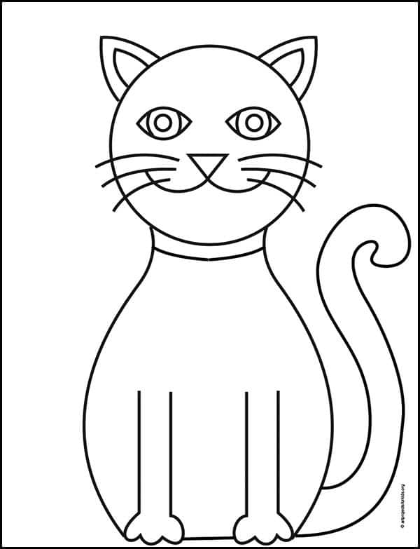 Easy How to Draw a Cat Tutorial and Easy Cat Coloring Page · Art