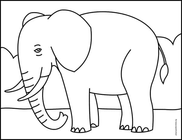 Easy How To Draw An Elephant Tutorial And Elephant Coloring Page