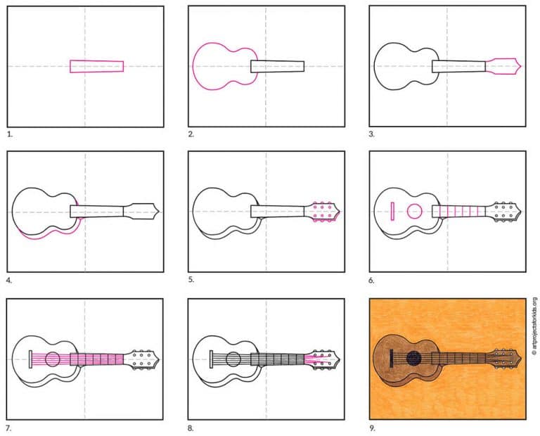 Easy How To Draw A Guitar Tutorial Art Projects For Kids   Guitar Diagram 768x620 