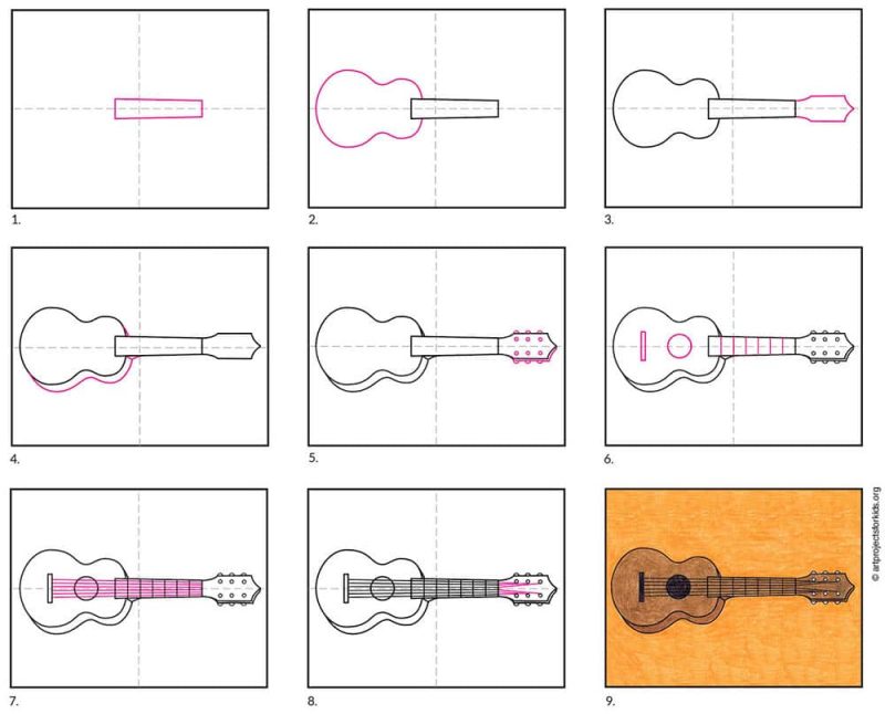 Easy How to Draw a Guitar Tutorial · Art Projects for Kids