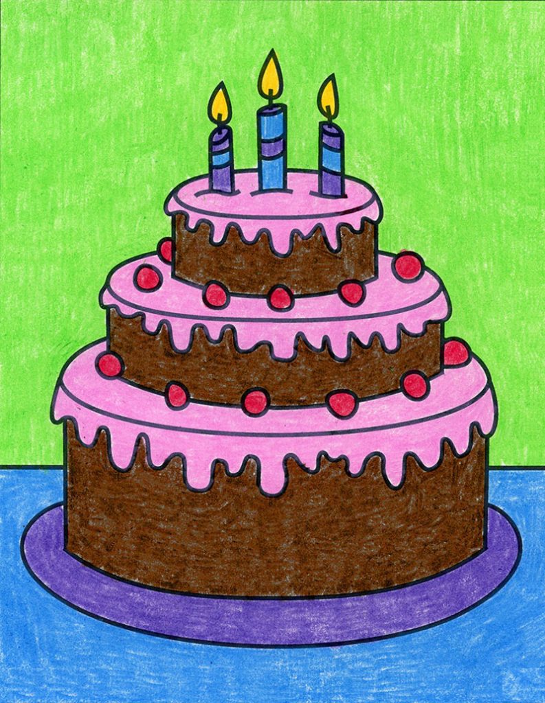 Easy How to Draw Birthday Cake Tutorial
