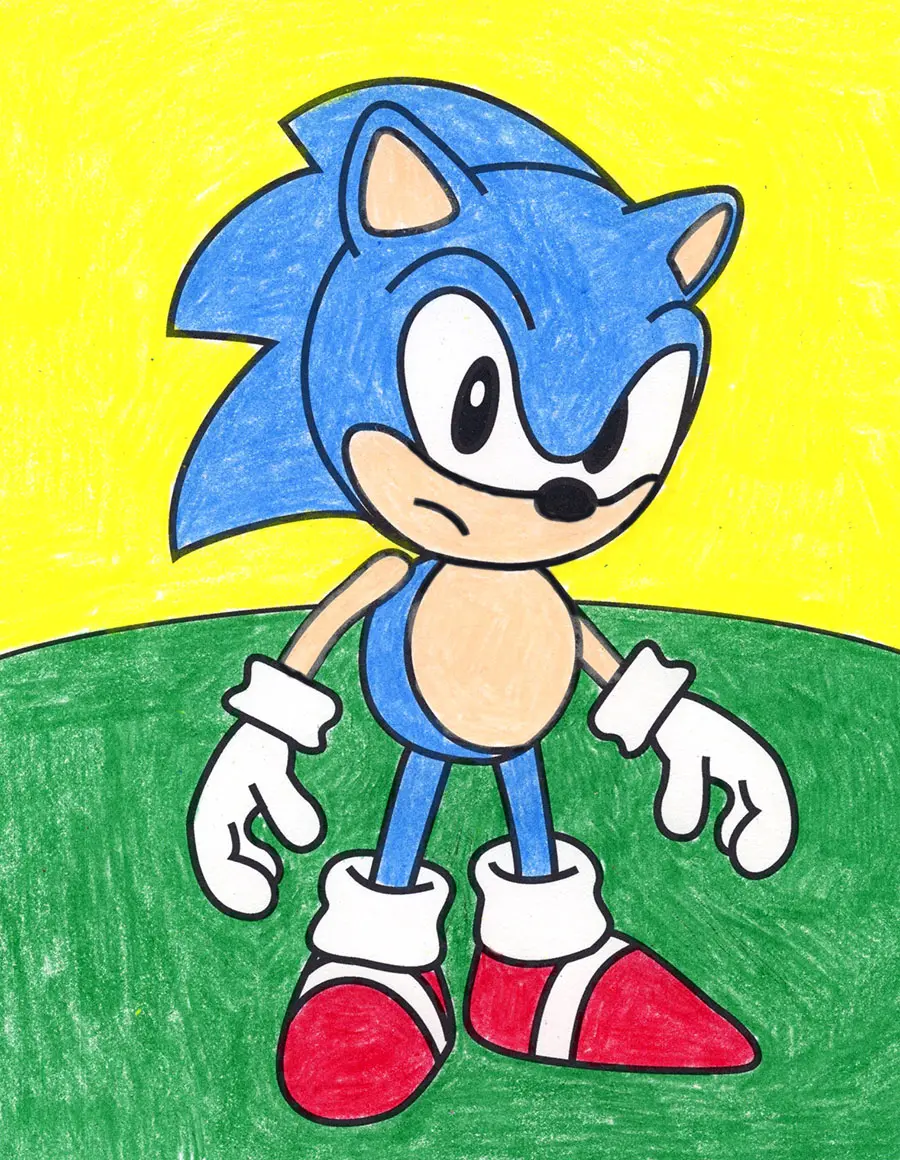 Easy How to Draw Sonic Tutorial Video and Sonic Coloring Page
