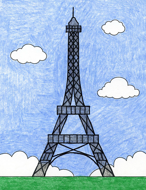 Easy How to Draw the Eiffel Tower Tutorial and Eiffel Tower Coloring Page