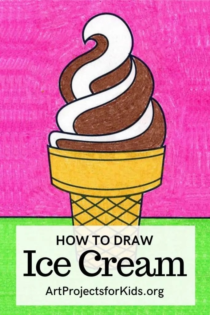 Простой учебник по рисованию мороженого и страница раскраски мороженого