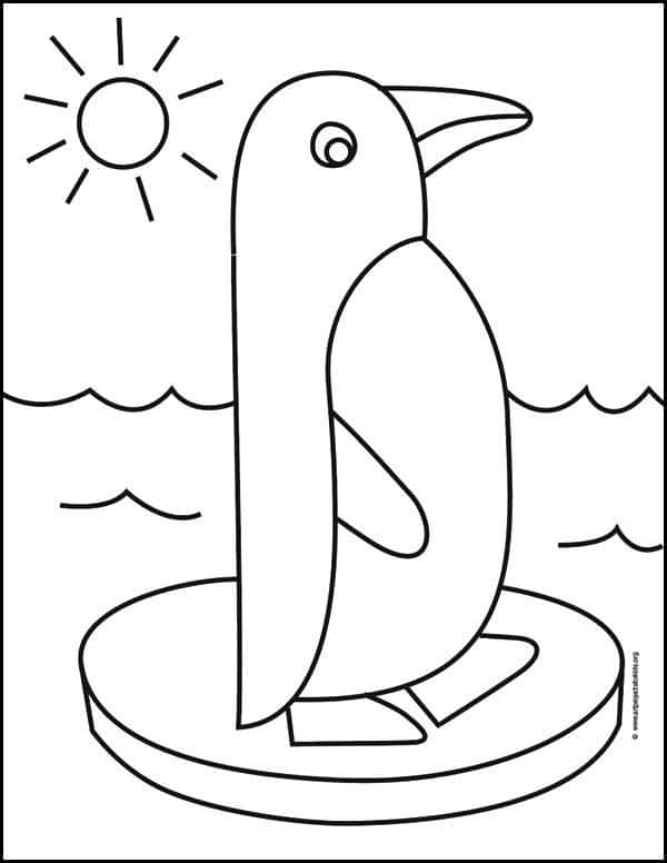 Easy How to Draw a Penguin Tutorial Video and Penguin Coloring Page