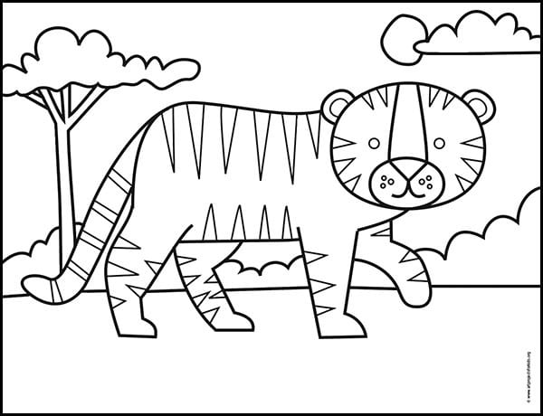 Easy How to Draw a Tiger Tutorial Video and Tiger Coloring Page