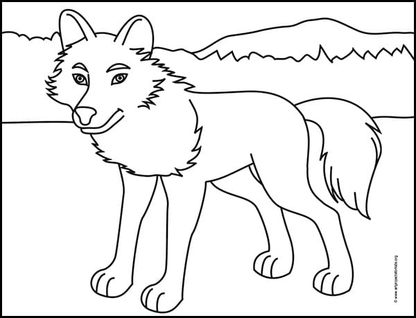 Easy How to Draw a Wolf Tutorial and Wolf Coloring Page · Art Projects ...