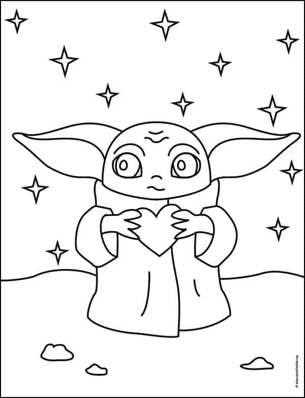 How To Draw A Baby Yoda Valentine Baby Yoda Valentine Coloring Page