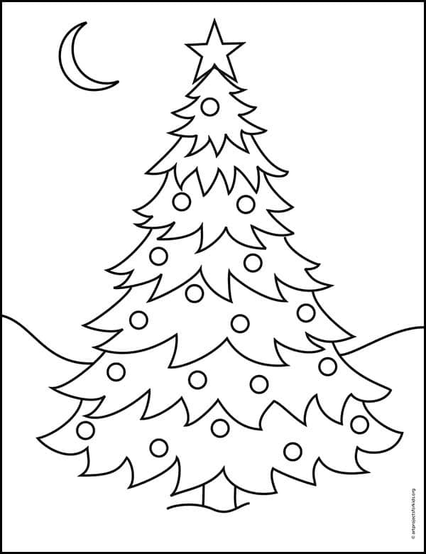 christmas tree drawing black and white