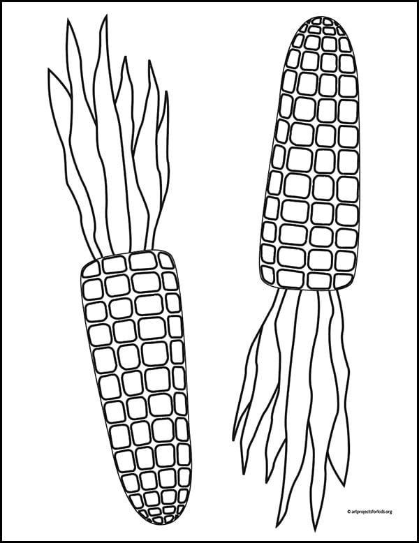 Easy How to Draw Corn Tutorial and Corn Coloring Page