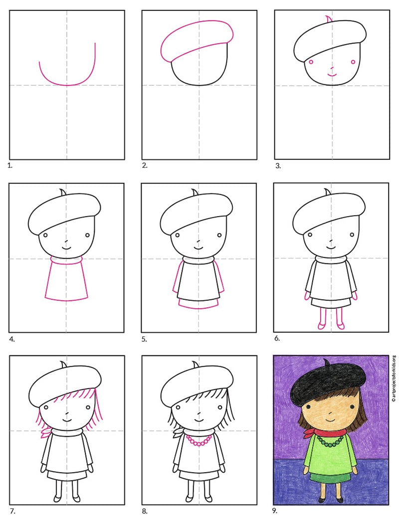How to Draw a Cute French Girl · Art Projects for Kids
