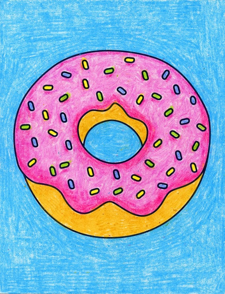 A drawing of a donut, made with the help of an easy step by step tutorial.