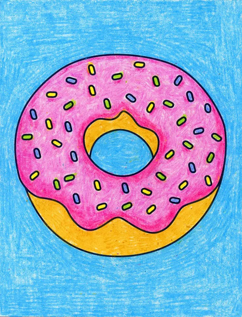 A drawing of a donut, made with the help of an easy step by step tutorial.