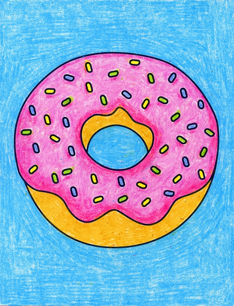 Easy How to Draw a Donut Tutorial and Donut Drawing Coloring Page