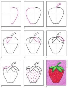 Easy How to Draw a Strawberry Tutorial and Coloring Page