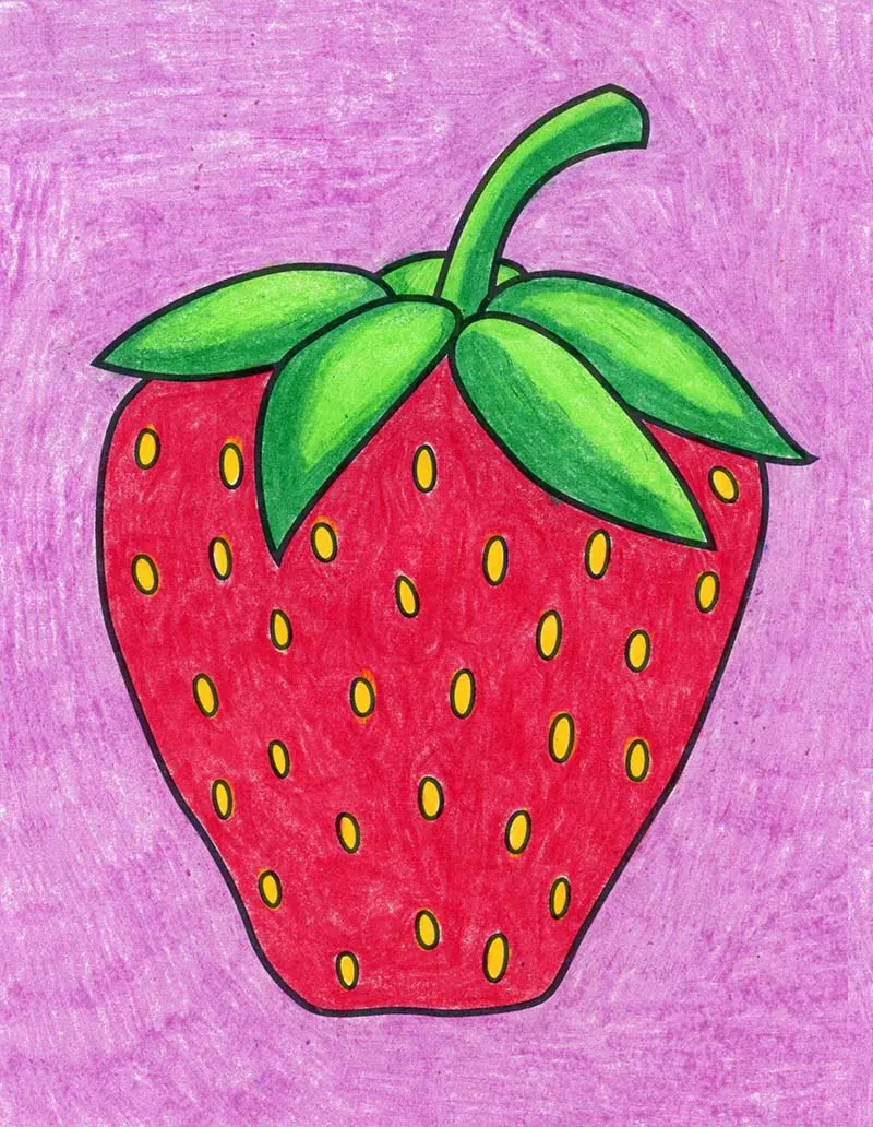 Easy How to Draw a Strawberry Tutorial and Strawberry Coloring Page