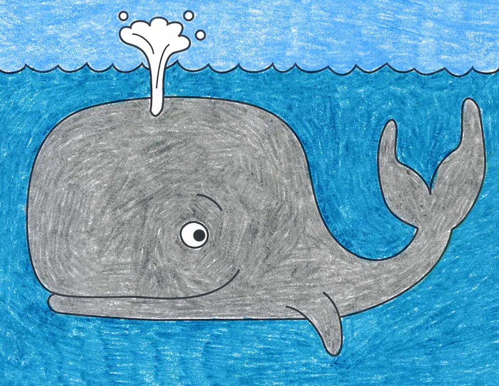   Рисунок простого кита, сделанный с помощью простого пошагового руководства.