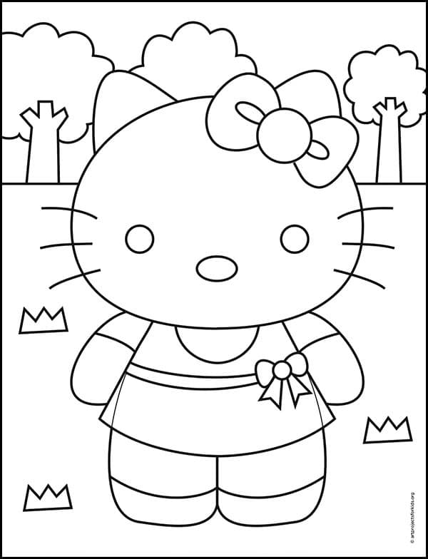 Easy How to Draw Hello Kitty Tutorial Video and Coloring Page