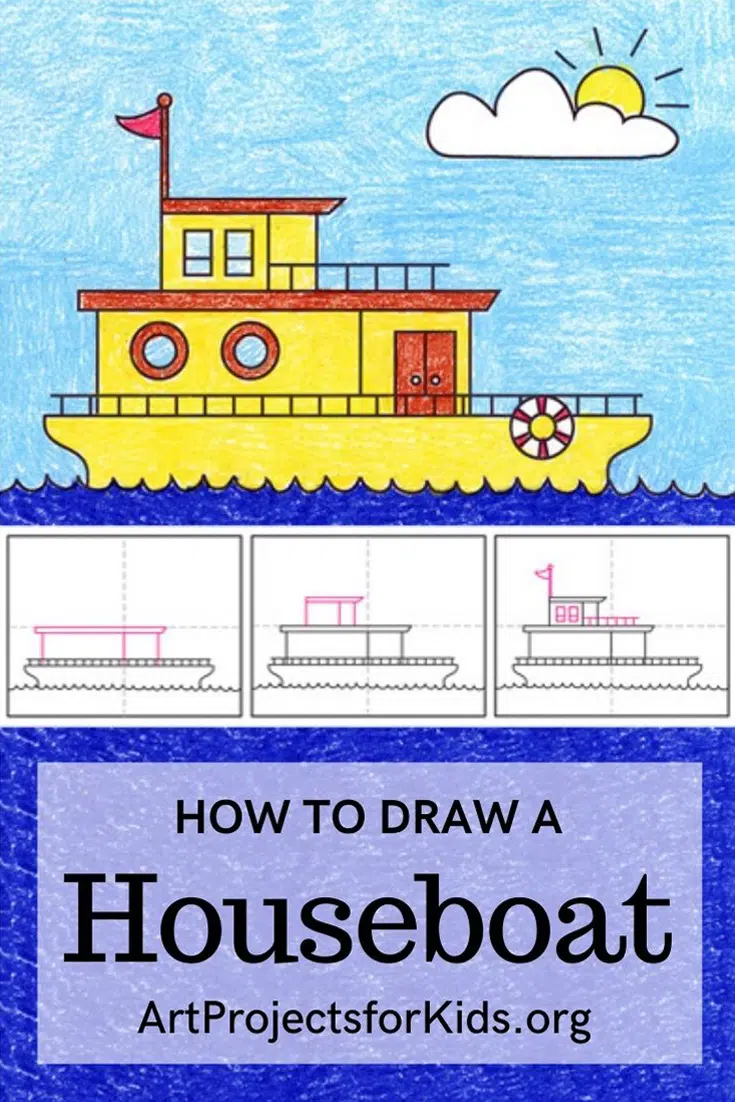 Easy How to Draw a Houseboat Tutorial and Coloring Page