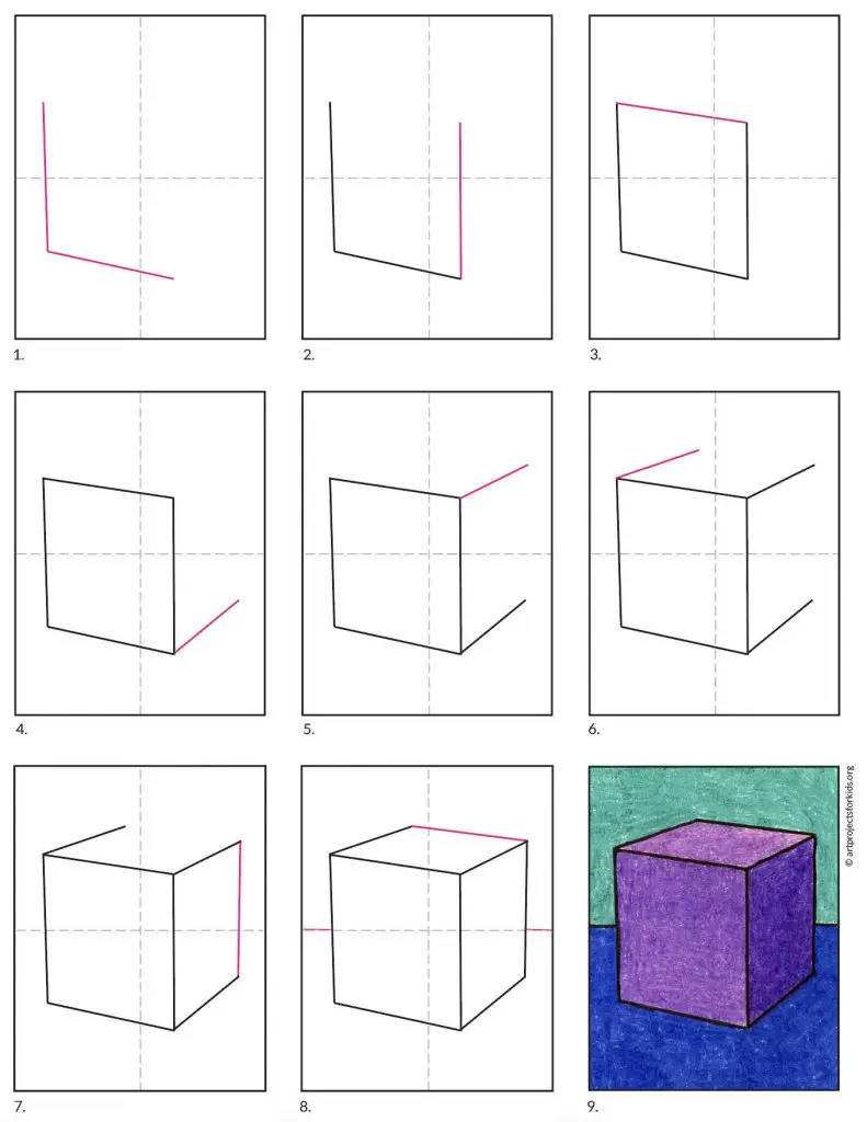 A step by step tutorial for how to draw an easy cube, also available as a free download.