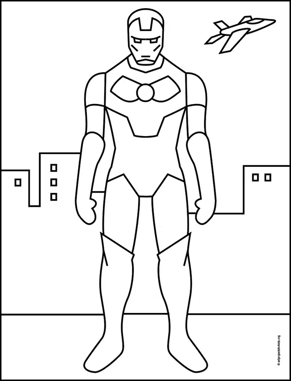 Раскраска «Железный человек» также доступна для бесплатного скачивания.