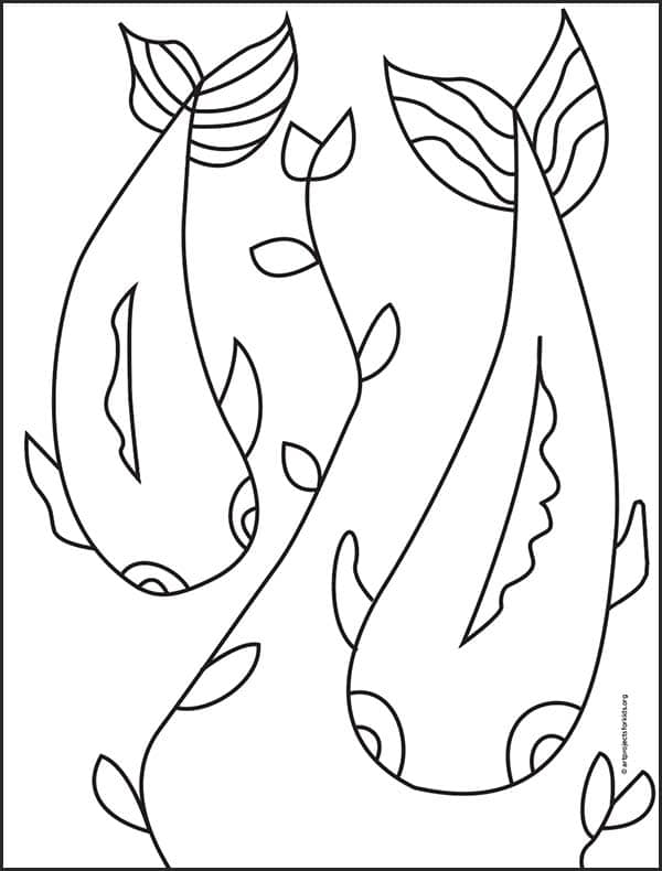 Koi Fish coloring page, available as a free PDF.