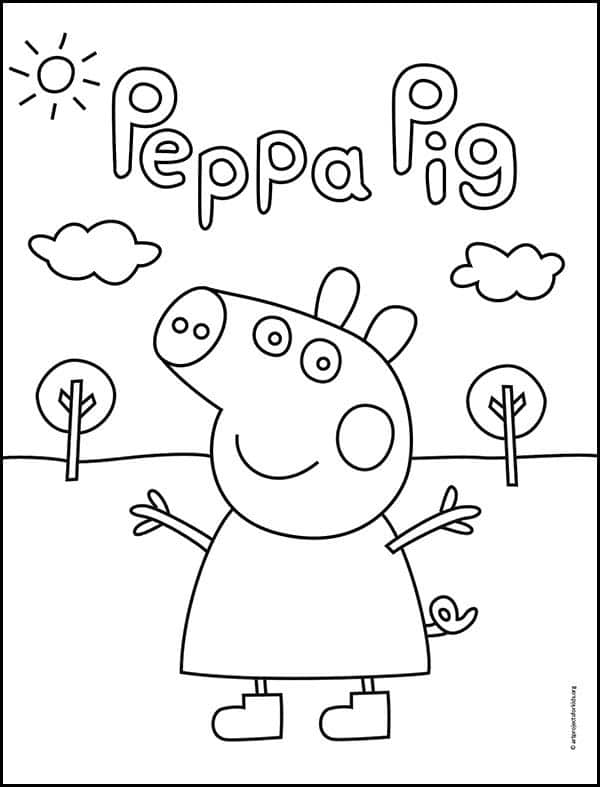 Easy How to Draw Peppa Pig Tutorial and Peppa Pig Coloring Page