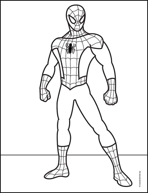 Easy How to Draw Spiderman Tutorial Video and Coloring Page